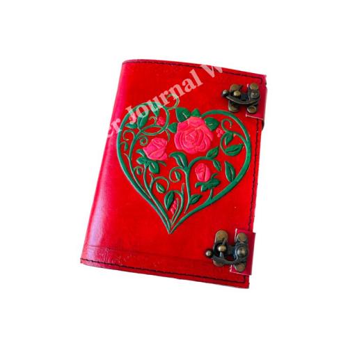 Antique Flower Heart Leather Journal Rose Embossed Charcoal Book of Shadows Prop Handmade Paper Personal Organizer Gift for Him