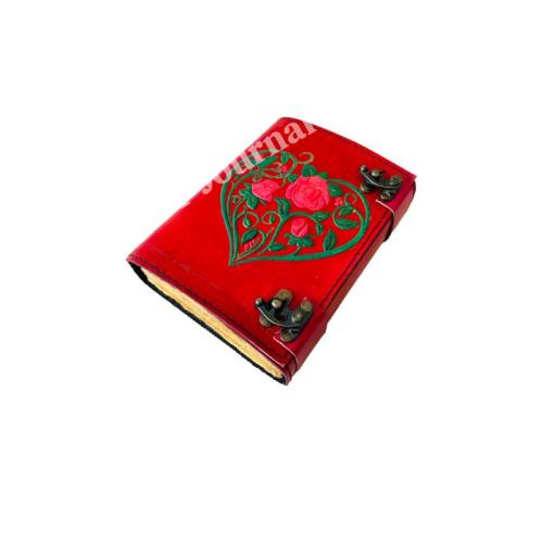 Antique Flower Heart Leather Journal Rose Embossed Charcoal Book of Shadows Prop Handmade Paper Personal Organizer Gift for Him