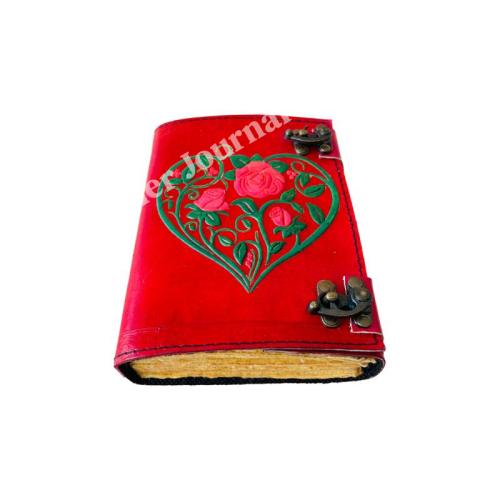 Antique Flower Heart Leather Journal Rose Embossed Charcoal Book of Shadows Prop Handmade Paper Personal Organizer Gift for Him