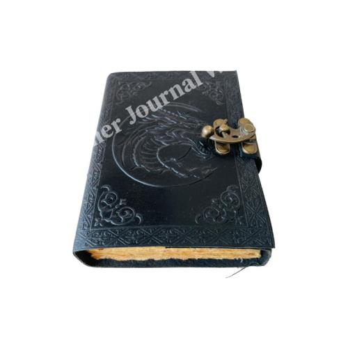 Dragon DND Vintage Leather Book of Spells Celtic Wiccan Journals for Writing Black Handmade Deckle Art Paper Planner Diary