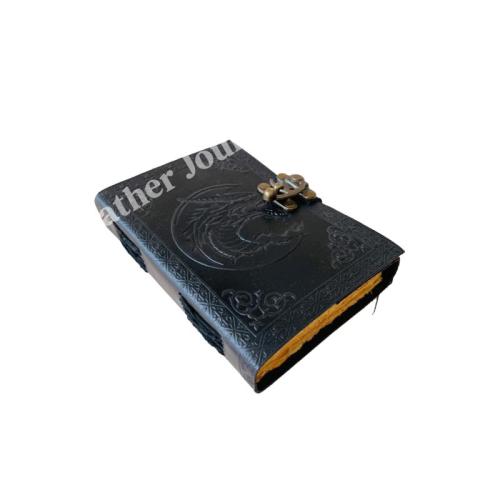 Dragon DND Vintage Leather Book of Spells Celtic Wiccan Journals for Writing Black Handmade Deckle Art Paper Planner Diary