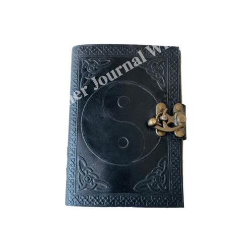 PEACE OF SIGN Vintage Leather Book of Spells Celtic Wiccan Journals for Writing Black Handmade Deckle Art Paper Planner Diary