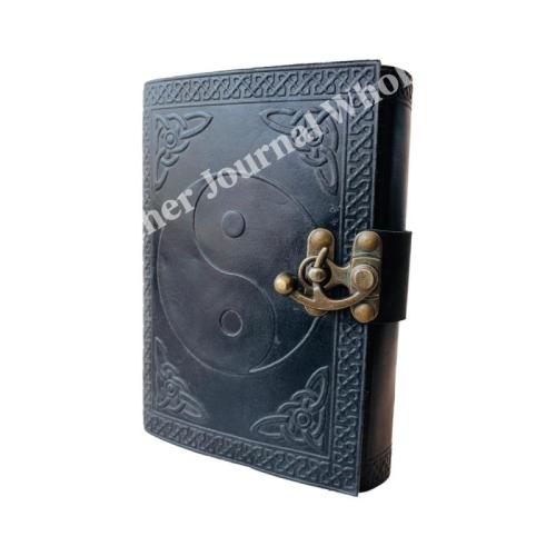 PEACE OF SIGN Vintage Leather Book of Spells Celtic Wiccan Journals for Writing Black Handmade Deckle Art Paper Planner Diary