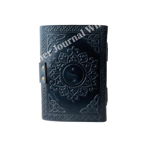 PEACE OF SIGN Vintage Leather Book of Spells Celtic Wiccan Journals for Writing Black Handmade Deckle Art Paper Planner Diary