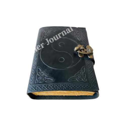 PEACE OF SIGN Vintage Leather Book of Spells Celtic Wiccan Journals for Writing Black Handmade Deckle Art Paper Planner Diary