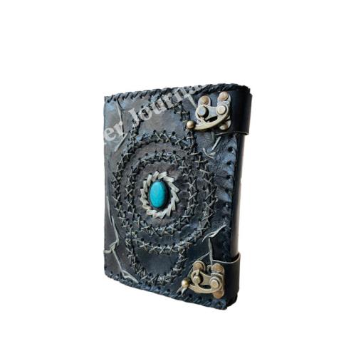 Hocus Pocus Stone Vintage Leather Book of Spell Celtic Wiccan Journals for Writing Black Handmade Deckle Art Paper Planner Diary