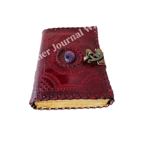 Antique Stone Leather Journal Embossed Brown Book of Shadows Prop Handmade Paper Personal Organizer Gift for her Planner