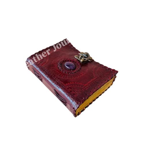 Antique Stone Leather Journal Embossed Brown Book of Shadows Prop Handmade Paper Personal Organizer Gift for her Planner