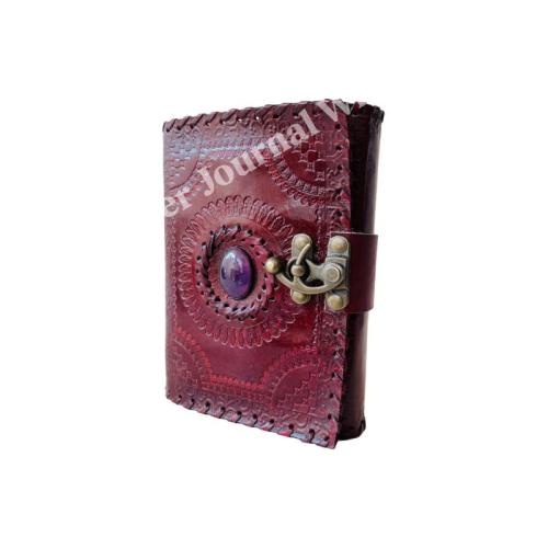 Antique Stone Leather Journal Embossed Brown Book of Shadows Prop Handmade Paper Personal Organizer Gift for her Planner