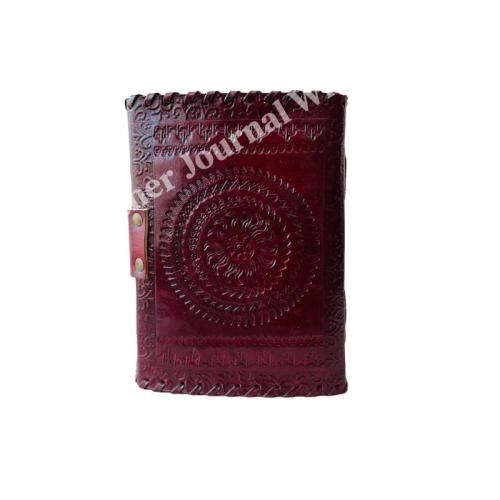 Antique Stone Leather Journal Embossed Brown Book of Shadows Prop Handmade Paper Personal Organizer Gift for her Planner