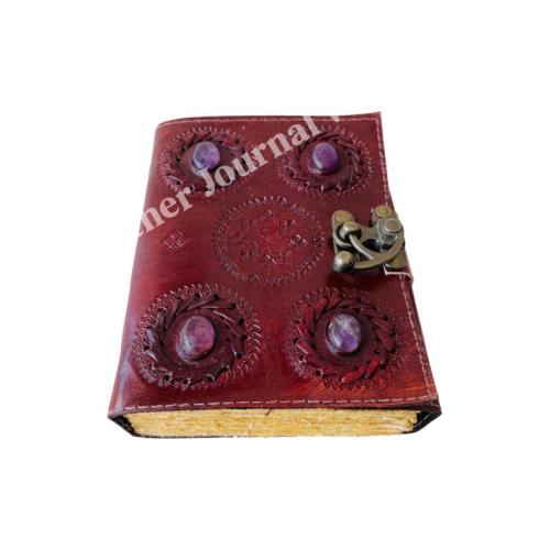 Vintage Leather Book Spells Celtic Stone Wiccan Journals for Writing Brown Book Of Shadows Travel Deckle Paper Diary Planner