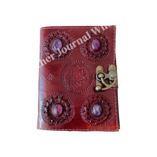 Vintage Leather Book Spells Celtic Stone Wiccan Journals for Writing Brown Book Of Shadows Travel Deckle Paper Diary Planner