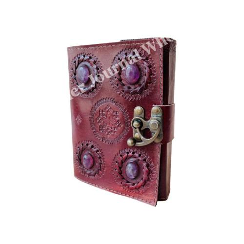 Vintage Leather Book Spells Celtic Stone Wiccan Journals for Writing Brown Book Of Shadows Travel Deckle Paper Diary Planner