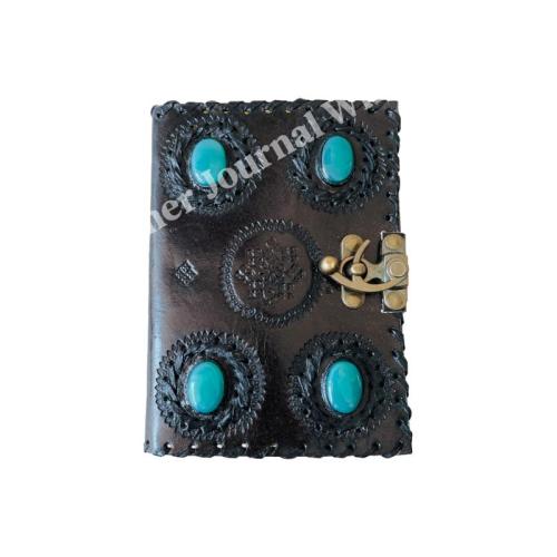 Vintage Leather Book Of Spells Celtic Stone Wiccan Journals for Writing Black Book Of Shadows Travel Deckle Paper Diary Planner
